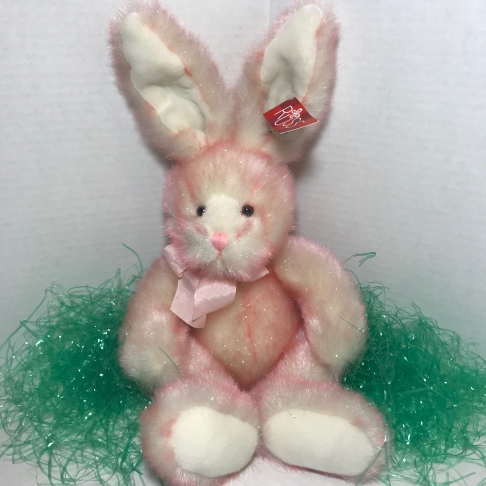 Vtg Russ Ruffles Pink Cream Sparkle Plush Bunny